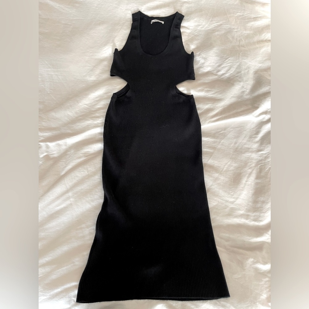 NWOT Abercrombie sleeveless cut out ribbed dress midi length- BLACK